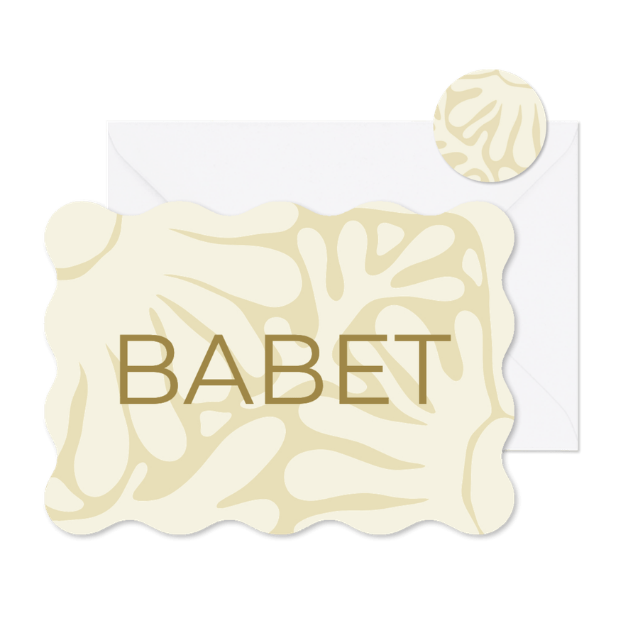 Golvend geboortekaartje abstracte bloemen naturel - Kaartimpressie