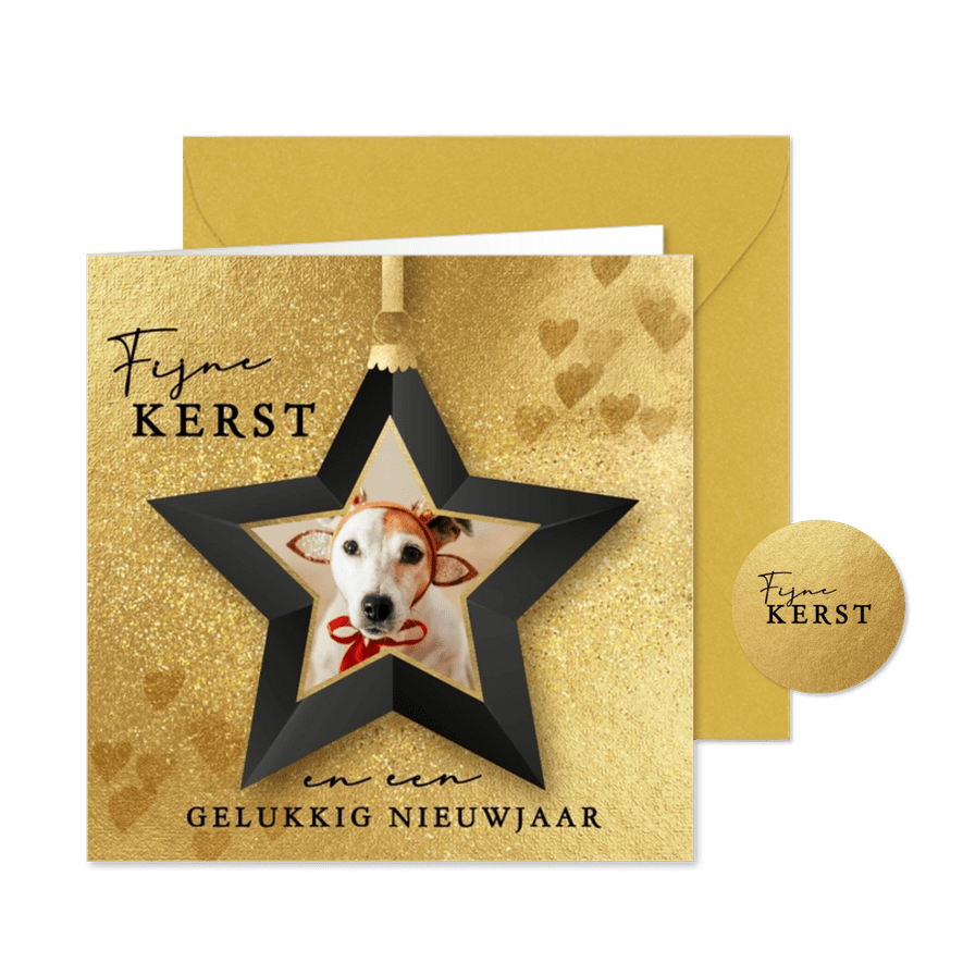 Gouden kerstkaart met foto kerst ster - Kaartimpressie