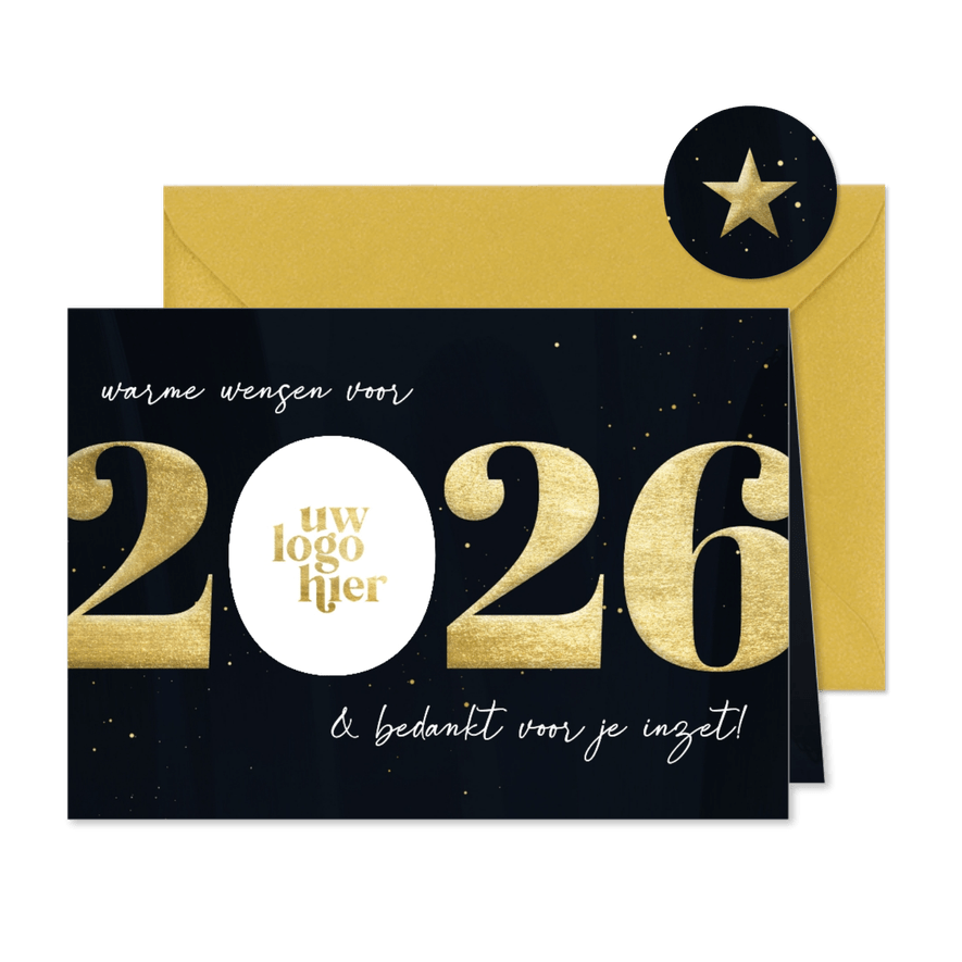Goudlook met logo zakelijke nieuwjaarskaart 2026 - Kaartimpressie