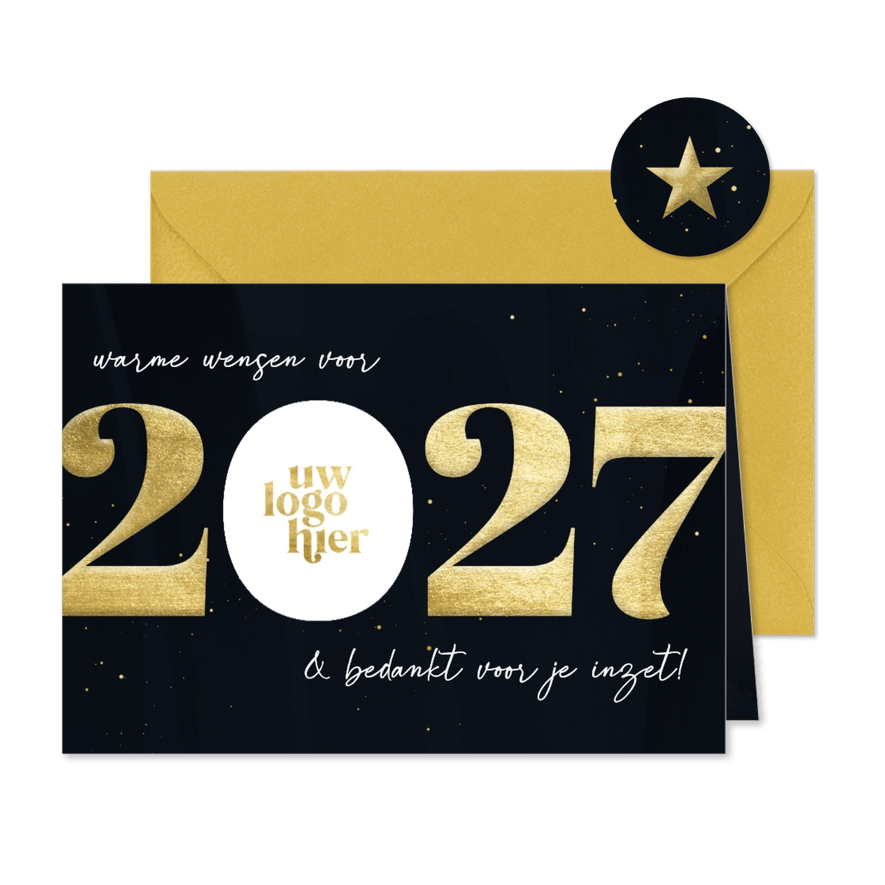 Goudlook met logo zakelijke nieuwjaarskaart 2027 - Kaartimpressie