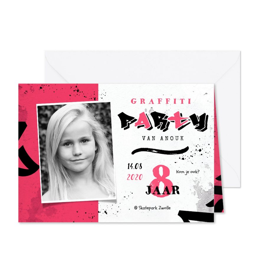 Graffiti kinderfeestje meisje creatief stoer foto lettering - Kaartimpressie