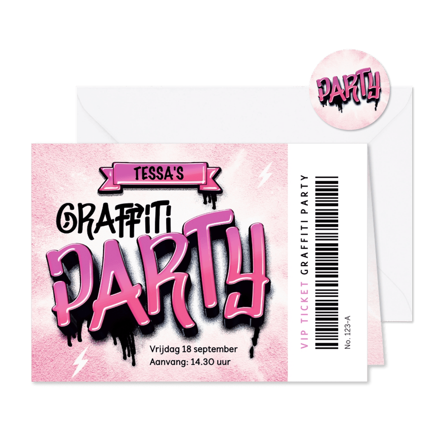 Graffiti kinderfeestje uitnodiging meisje - Kaartimpressie