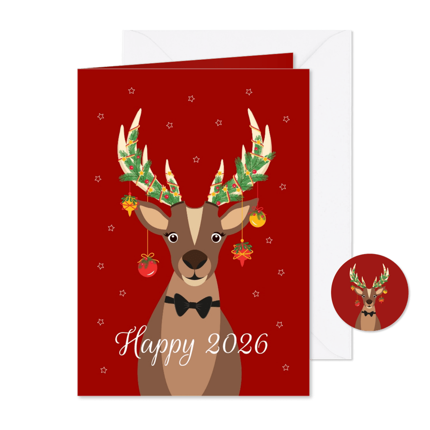Grappig en lieve Rudolf wenst jullie een fijn en happy 2026 - Kaartimpressie