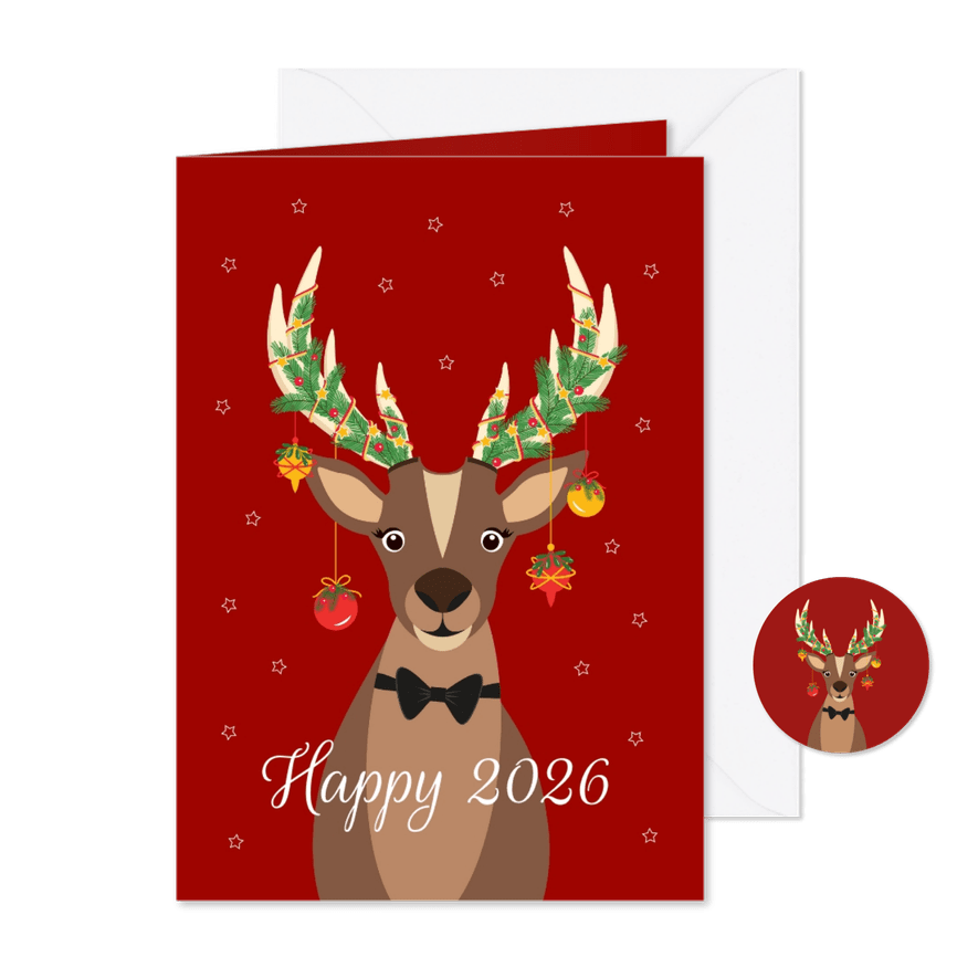 Grappig en lieve Rudolf wenst jullie een fijn en happy 2026 - Kaartimpressie