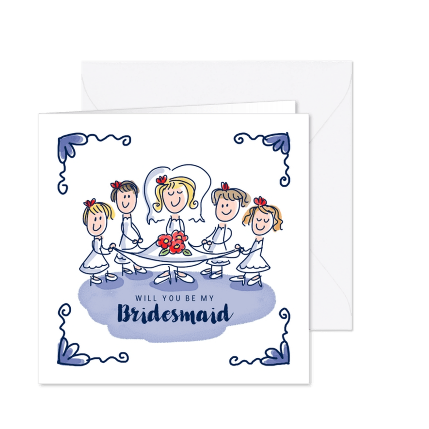 Grappig hollands bruidsmeisje getuige delfts blauw - Kaartimpressie