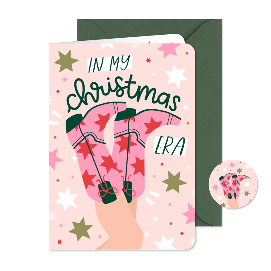 Grappig kerstkaartje cowboylaarzen in my christmas era ster - Kaartimpressie