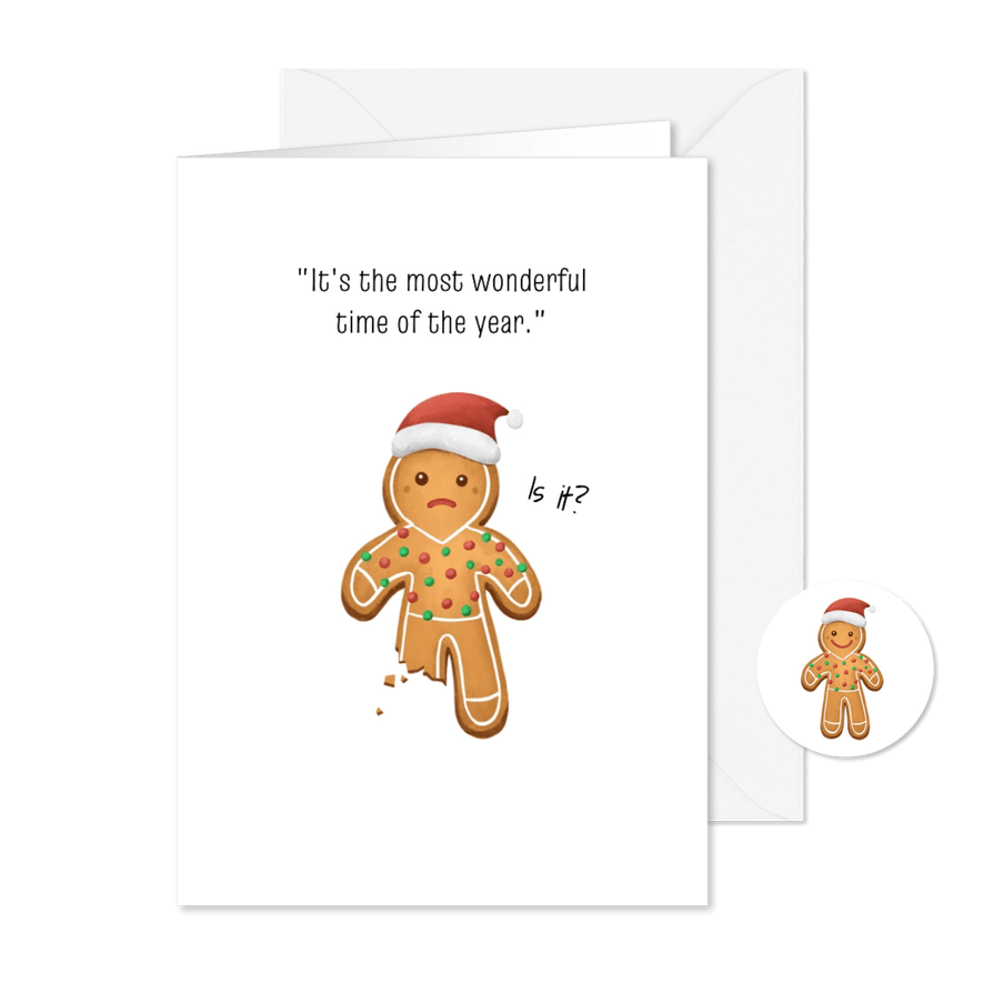 Grappig kerstkaartje gingerbreadman humor kerstmuts - Kaartimpressie