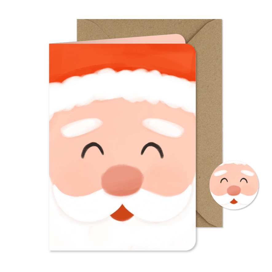 Grappig kerstkaartje illustratie gezicht kerstman vrolijk - Kaartimpressie