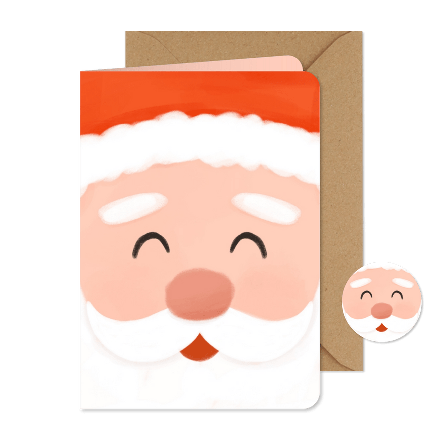 Grappig kerstkaartje illustratie gezicht kerstman vrolijk - Kaartimpressie