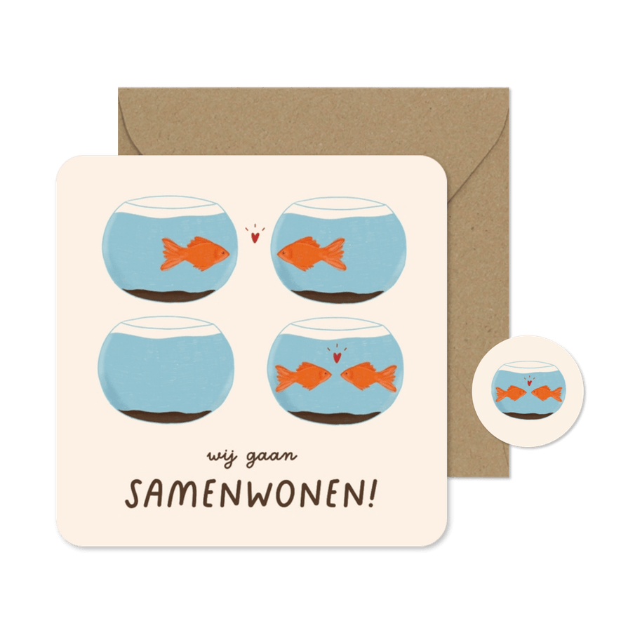 Grappig verhuiskaartje samenwonen visjes in een kom - Kaartimpressie