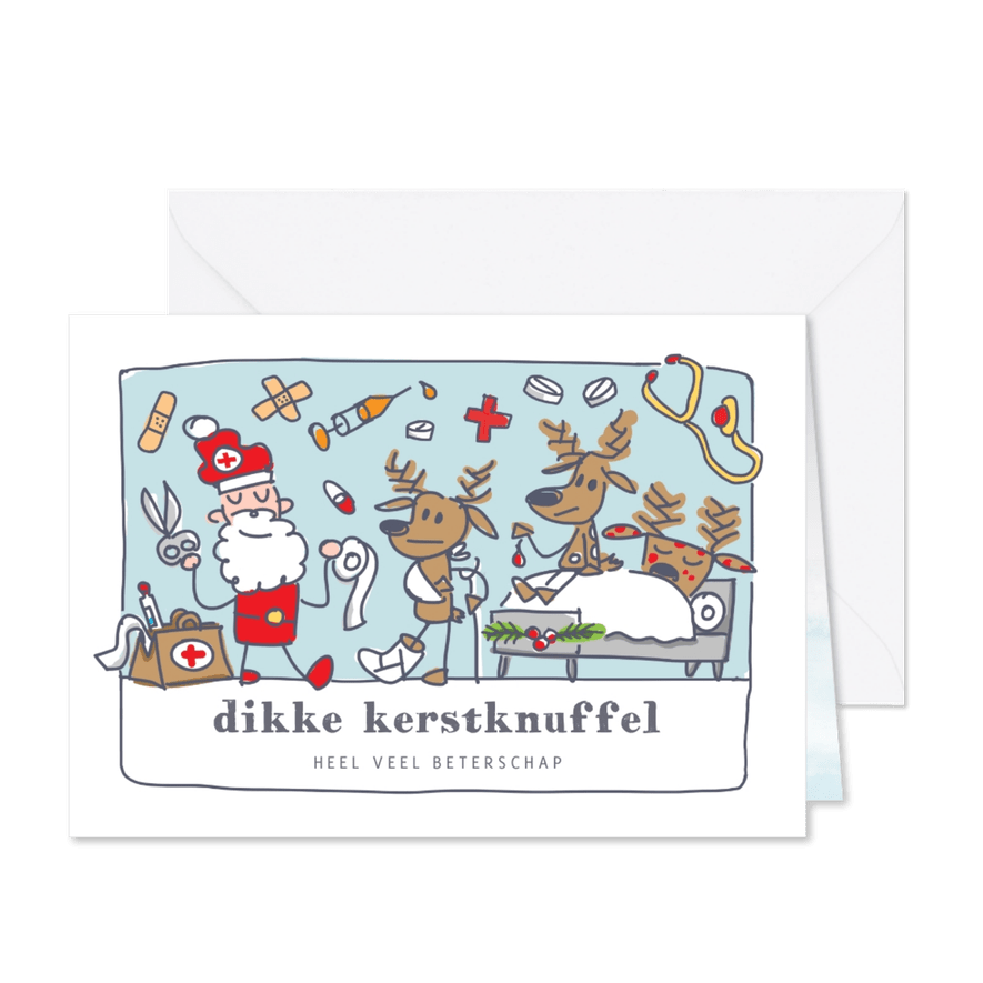 Grappige beterschap kerstkaart met kerstman als dokter - Kaartimpressie