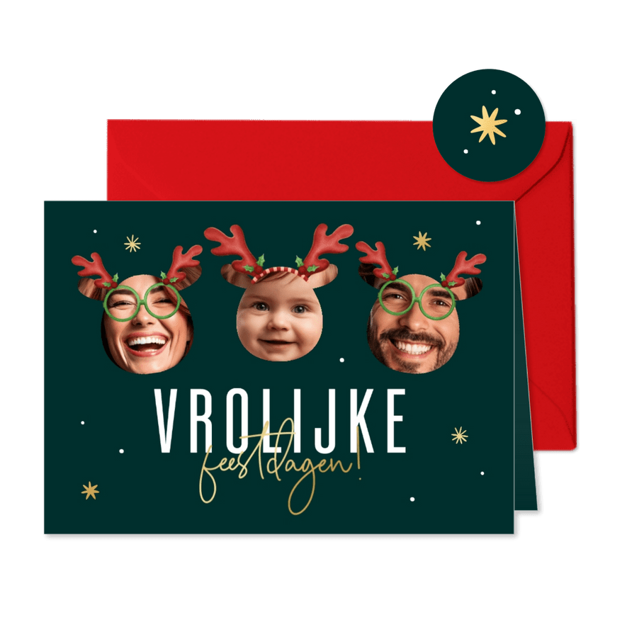 Grappige collage kerstkaart vrolijke feestdagen met sterren - Kaartimpressie