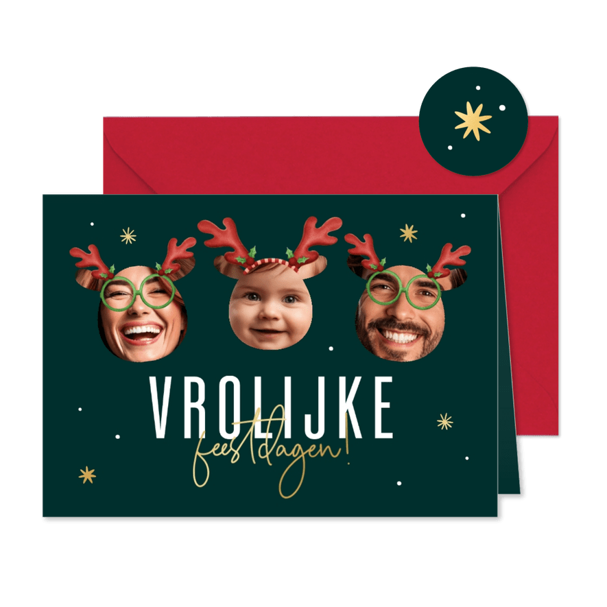 Grappige collage kerstkaart vrolijke feestdagen met sterren - Kaartimpressie