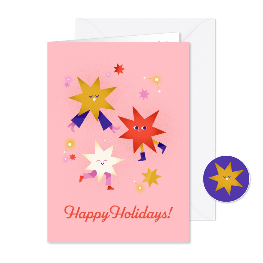 Grappige dansende kerststerretjes kerstkaart - Kaartimpressie