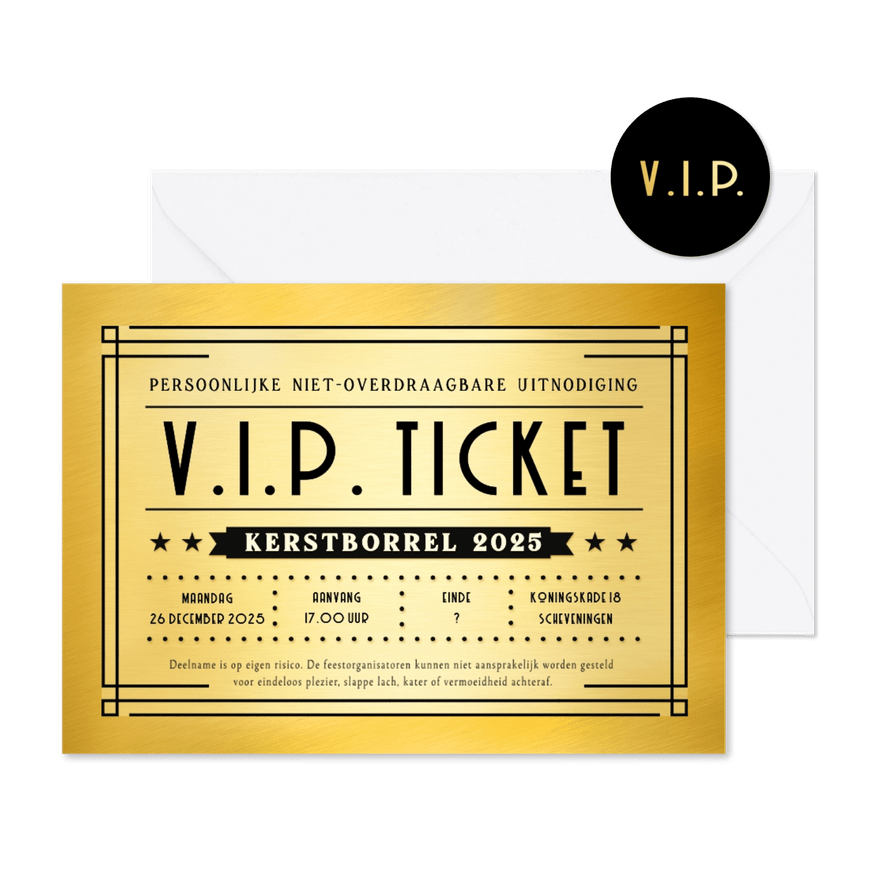 Grappige en originele V.I.P. ticket kerstfeest uitnodiging - Kaartimpressie
