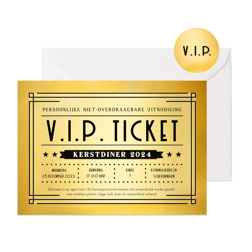 Grappige en originele V.I.P. ticket kerstfeest uitnodiging - Kaartimpressie