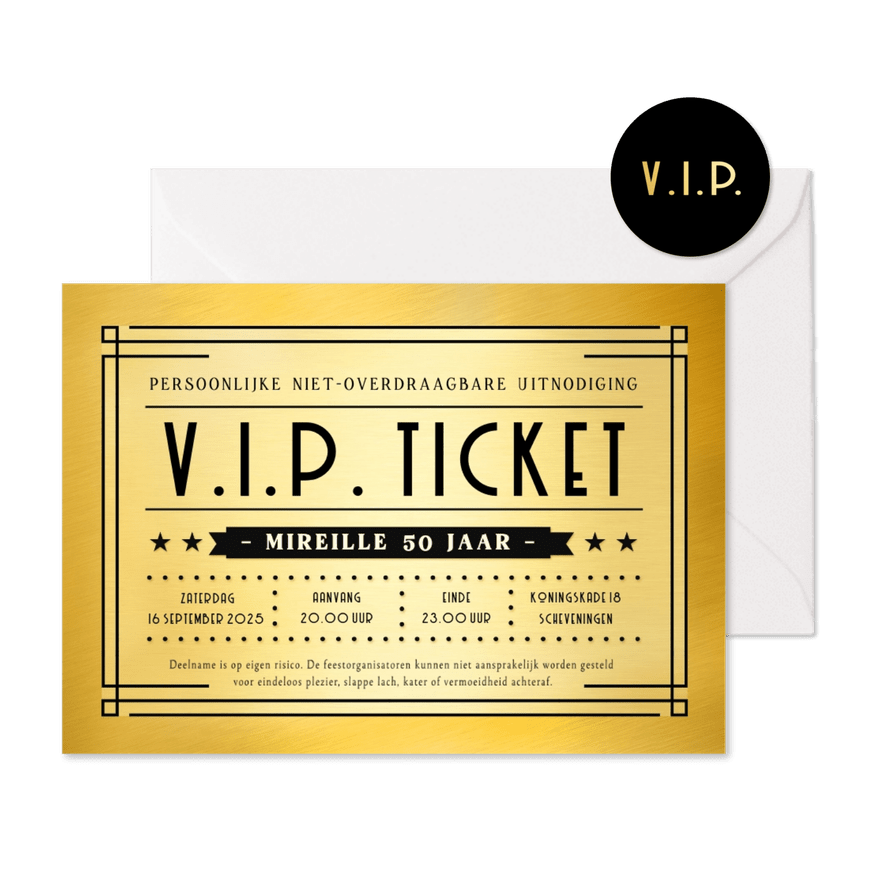 Grappige en originele V.I.P. ticket uitnodiging verjaardag - Kaartimpressie