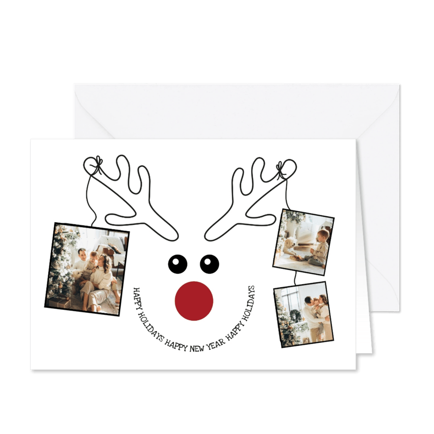 Grappige kerstkaart met rendier met kerstrui