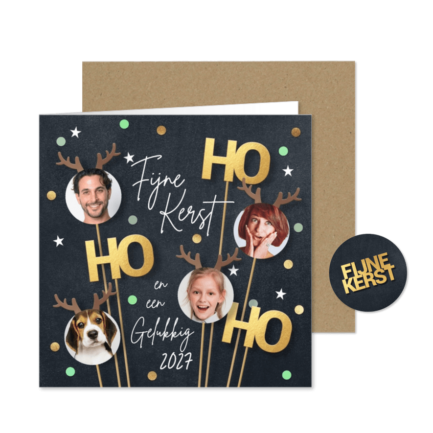 Grappige foto kerstkaart met vrolijke hertjes - Kaartimpressie