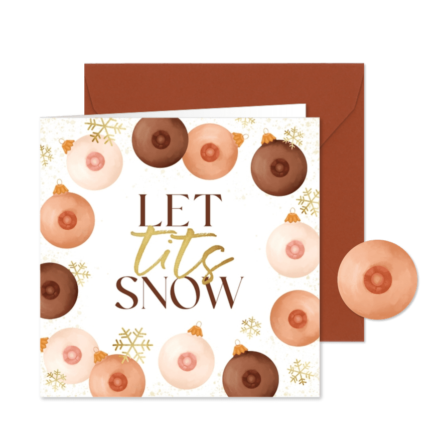 Grappige foute kerstkaart tieten tits kerstballen sneeuw - Kaartimpressie