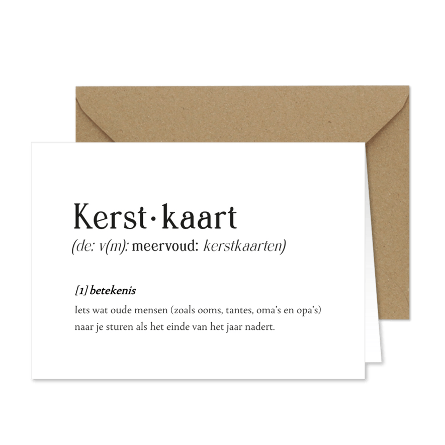 Grappige hippe kerstkaart met knipoog in woordenboek stijl - Kaartimpressie