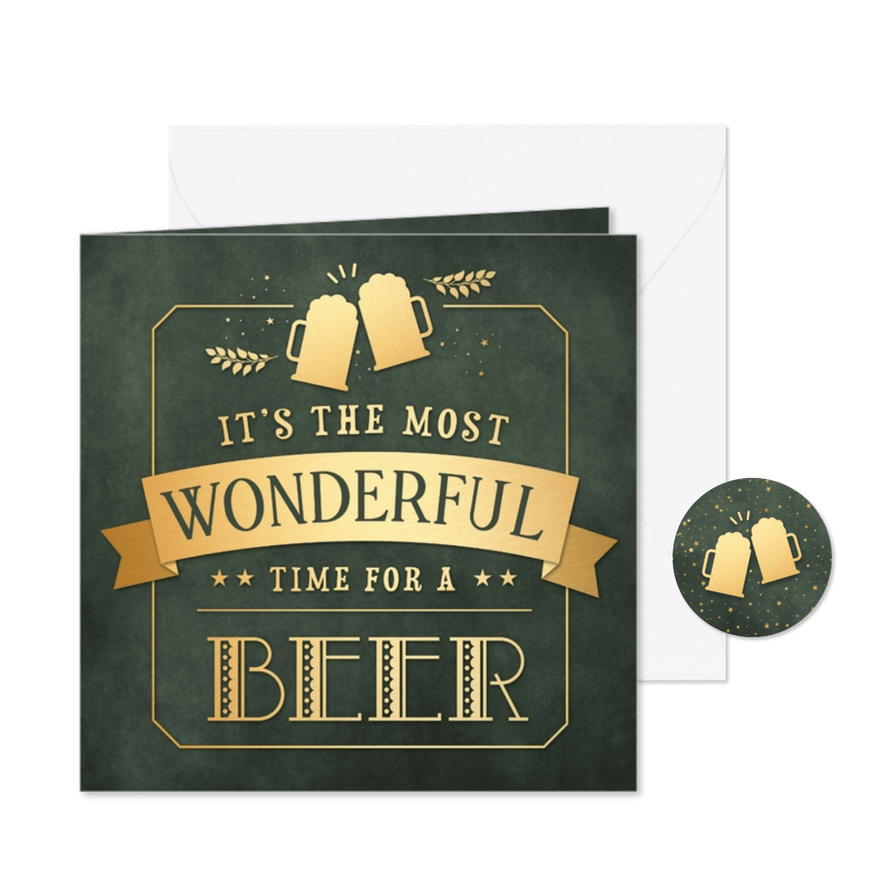 Grappige kerst verjaardagskaart Wonderful time for a beer - Kaartimpressie