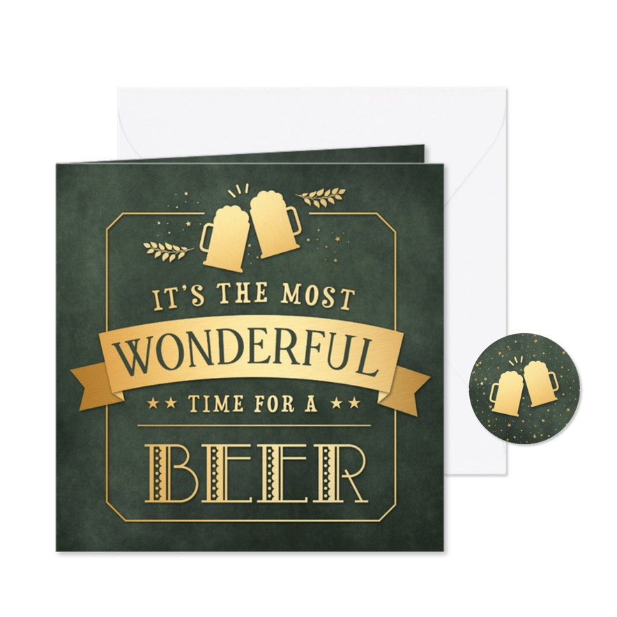 Grappige kerst verjaardagskaart Wonderful time for a beer - Kaartimpressie