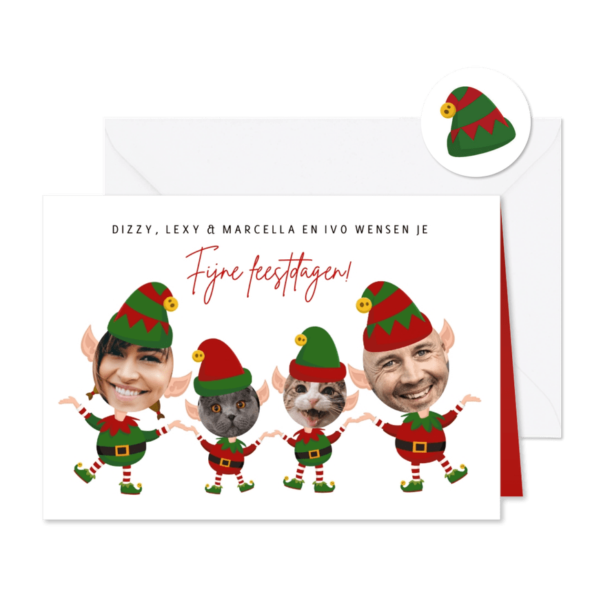 Grappige kerstkaart 2 personen +2 huisdieren in kerstpakjes - Kaartimpressie