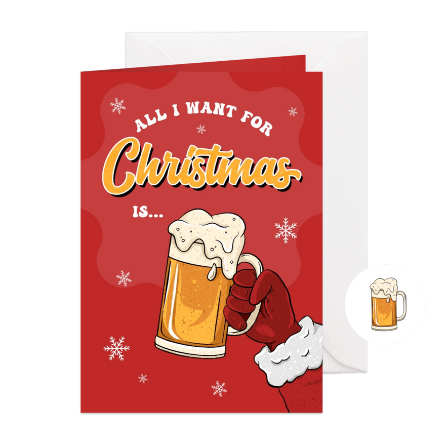 Grappige kerstkaart bier kerstman kerstliedje sneeuw - Kaartimpressie