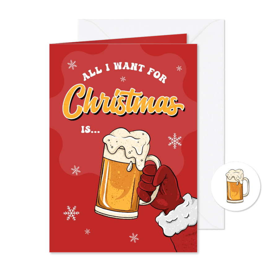 Grappige kerstkaart bier kerstman kerstliedje sneeuw - Kaartimpressie