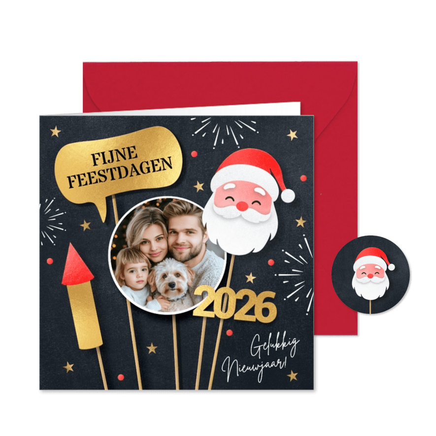 Grappige kerstkaart foto hippe kerstman - Kaartimpressie