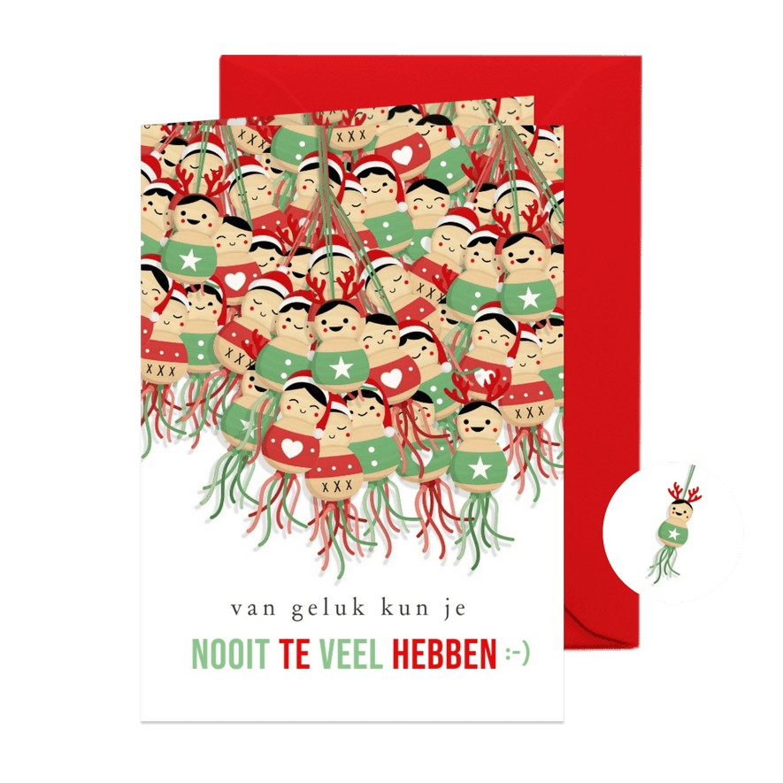 Grappige kerstkaart geluk heb je nooit te veel poppetjes - Kaartimpressie