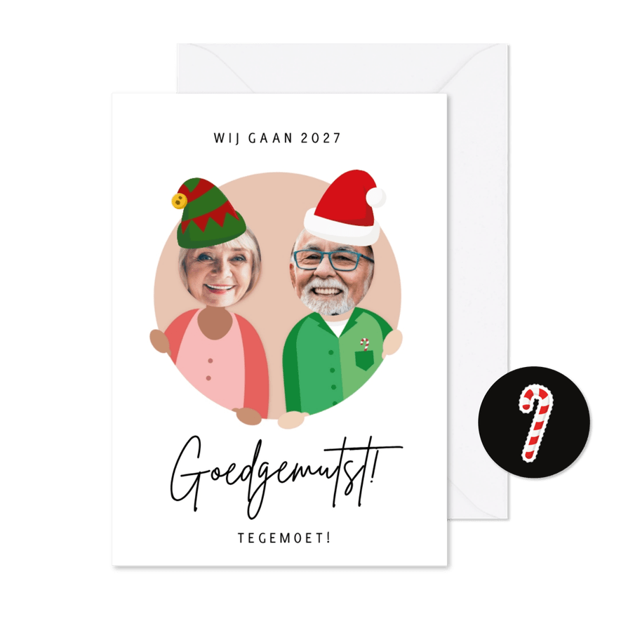 Grappige kerstkaart - goedgemutst 2027 tegemoet! - Kaartimpressie