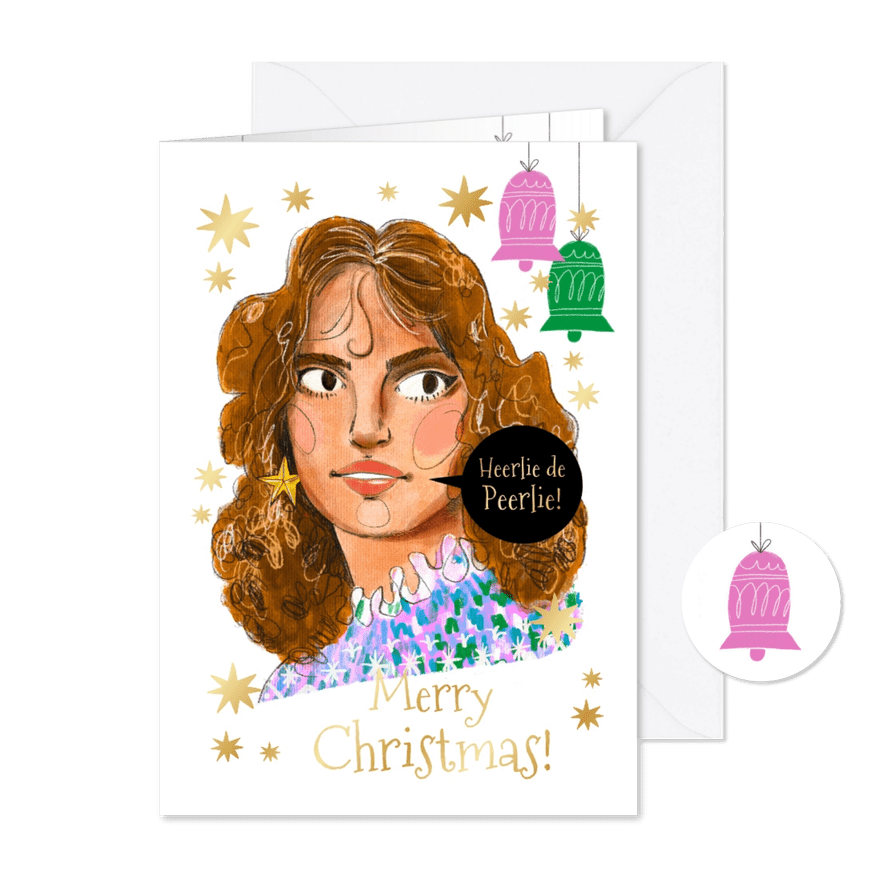 Grappige kerstkaart 'Heerlie de Peerlie' portret sterren - Kaartimpressie
