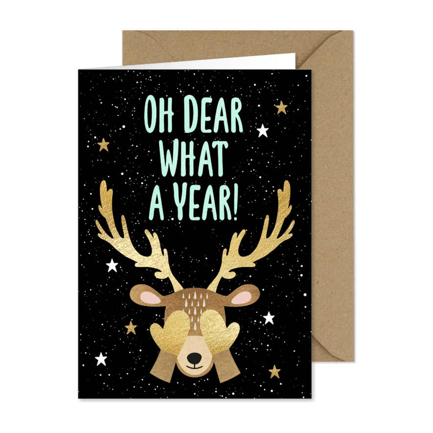 Grappige kerstkaart hert Oh my dear - Kaartimpressie