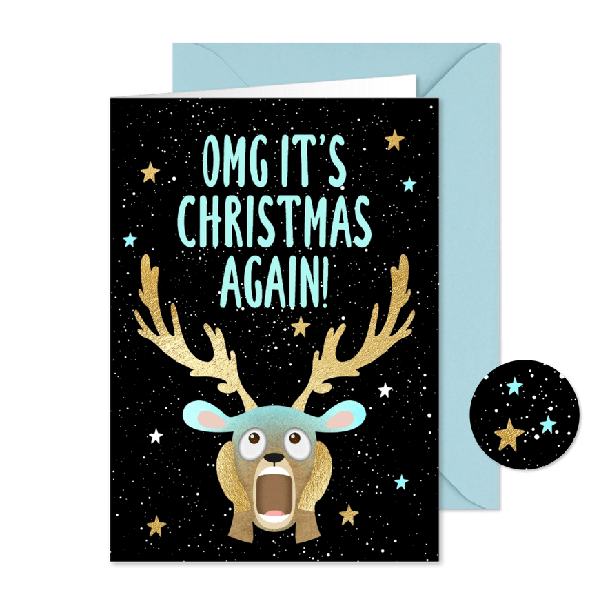 Grappige kerstkaart hert scream OMG icon - Kaartimpressie