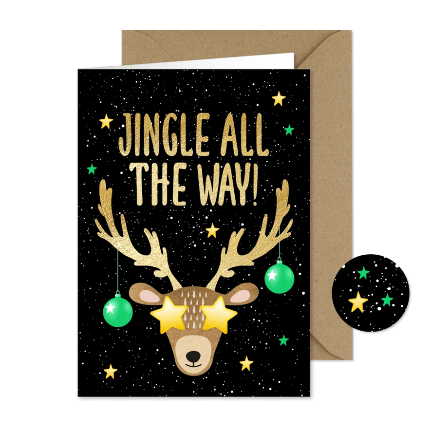 Grappige kerstkaart hertje Jingle all the way - Kaartimpressie