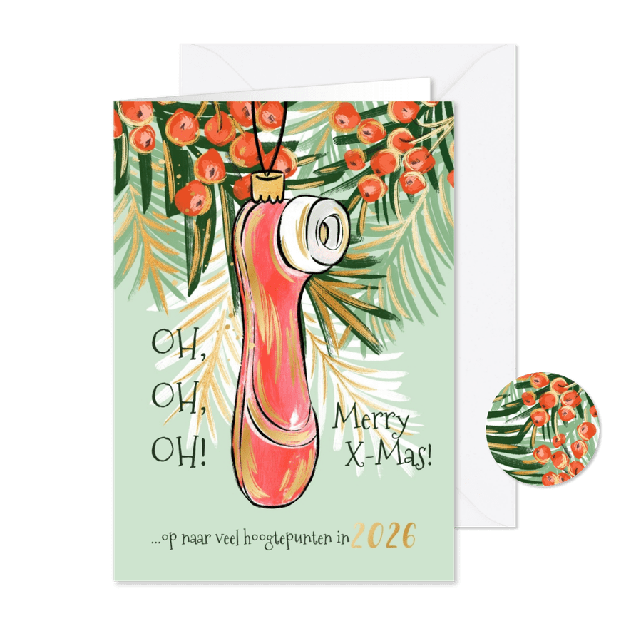 Grappige kerstkaart 'hoogtepunten' kersttak satisfyer goud - Kaartimpressie
