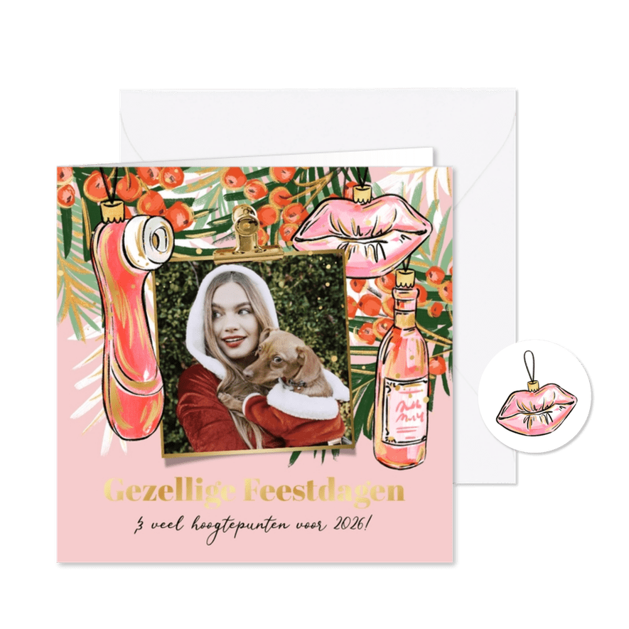 Grappige kerstkaart 'hoogtepunten' satisfyer botanisch foto - Kaartimpressie