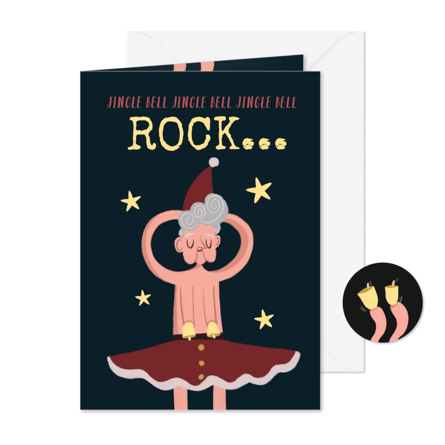 Grappige kerstkaart 'jingle bell rock' - Kaartimpressie