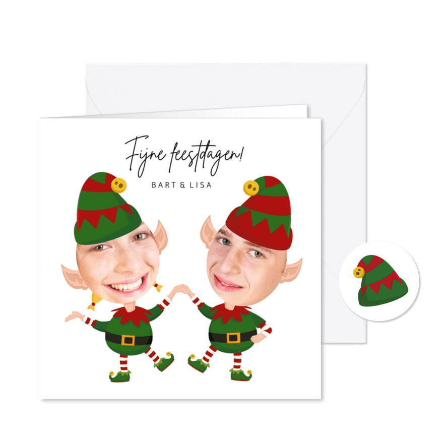 Grappige kerstkaart - Maak een Elf van jezelf - 2 personen - Kaartimpressie