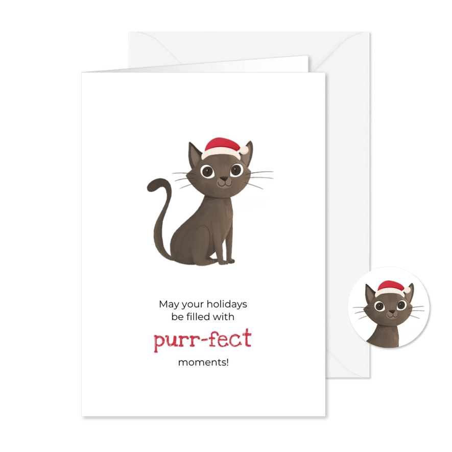 Grappige kerstkaart meow-ry christmas kat dieren - Kaartimpressie