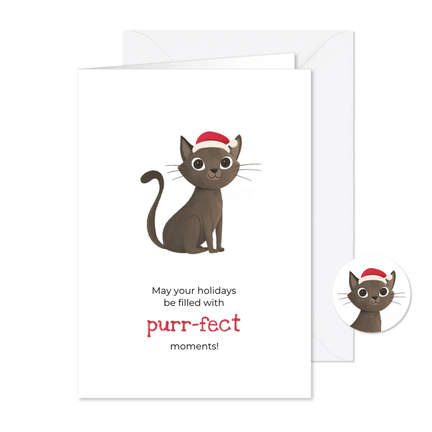 Grappige kerstkaart meow-ry christmas kat dieren - Kaartimpressie