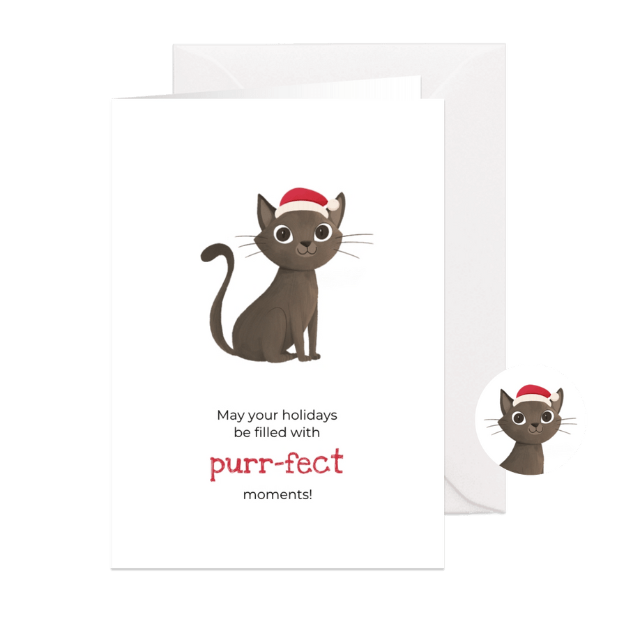 Grappige kerstkaart meow-ry christmas kat dieren - Kaartimpressie