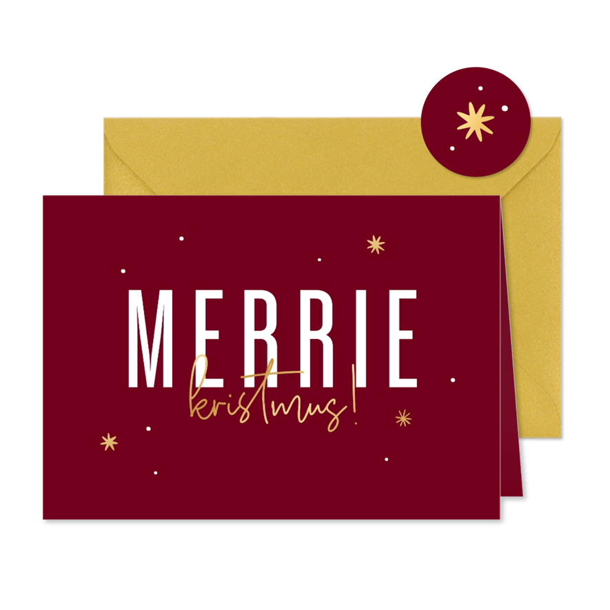 Grappige kerstkaart Merrie kristmus! met gouden sterren - Kaartimpressie