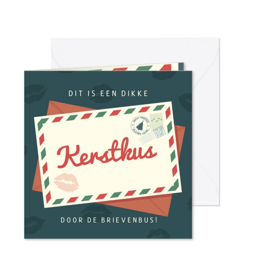 Grappige kerstkaart met een dikke kus door de brievenbus - Kaartimpressie