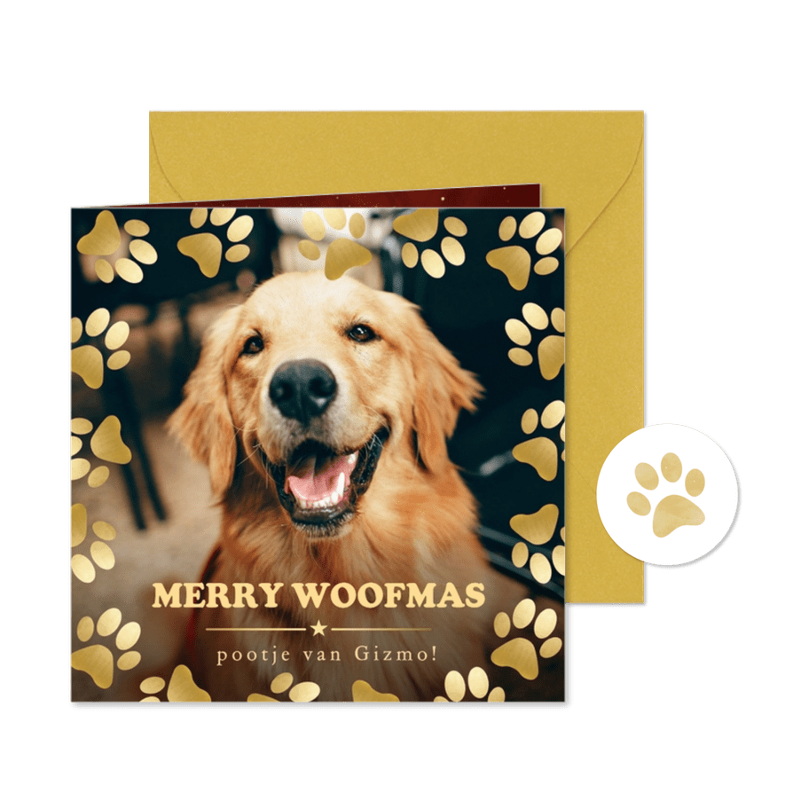 Grappige kerstkaart met grote foto verstuurd door je hond  - Kaartimpressie