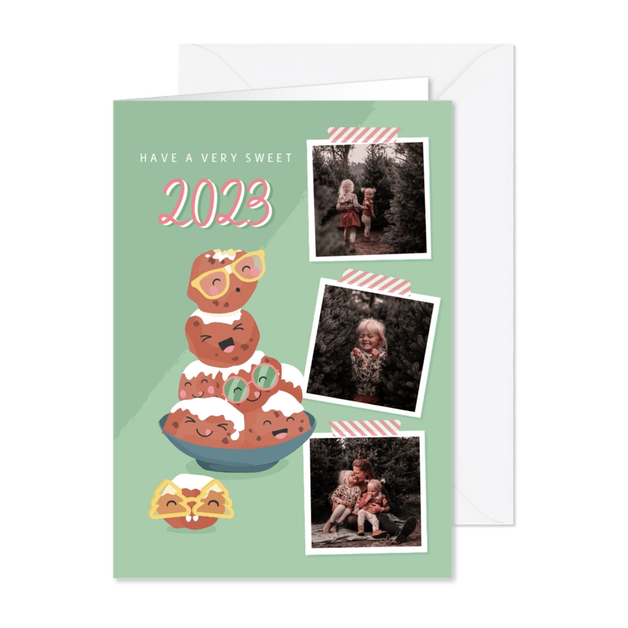 Grappige kerstkaart met illustratie en foto collage - Kaartimpressie