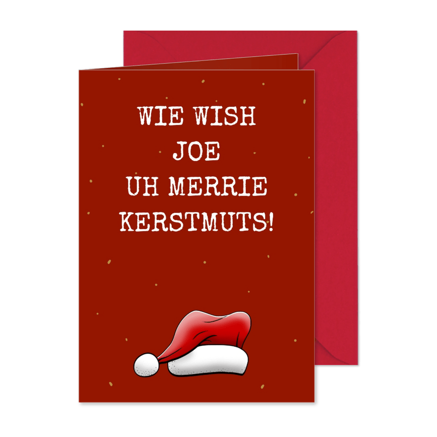 Grappige kerstkaart met kerstmuts en rendier - Kaartimpressie