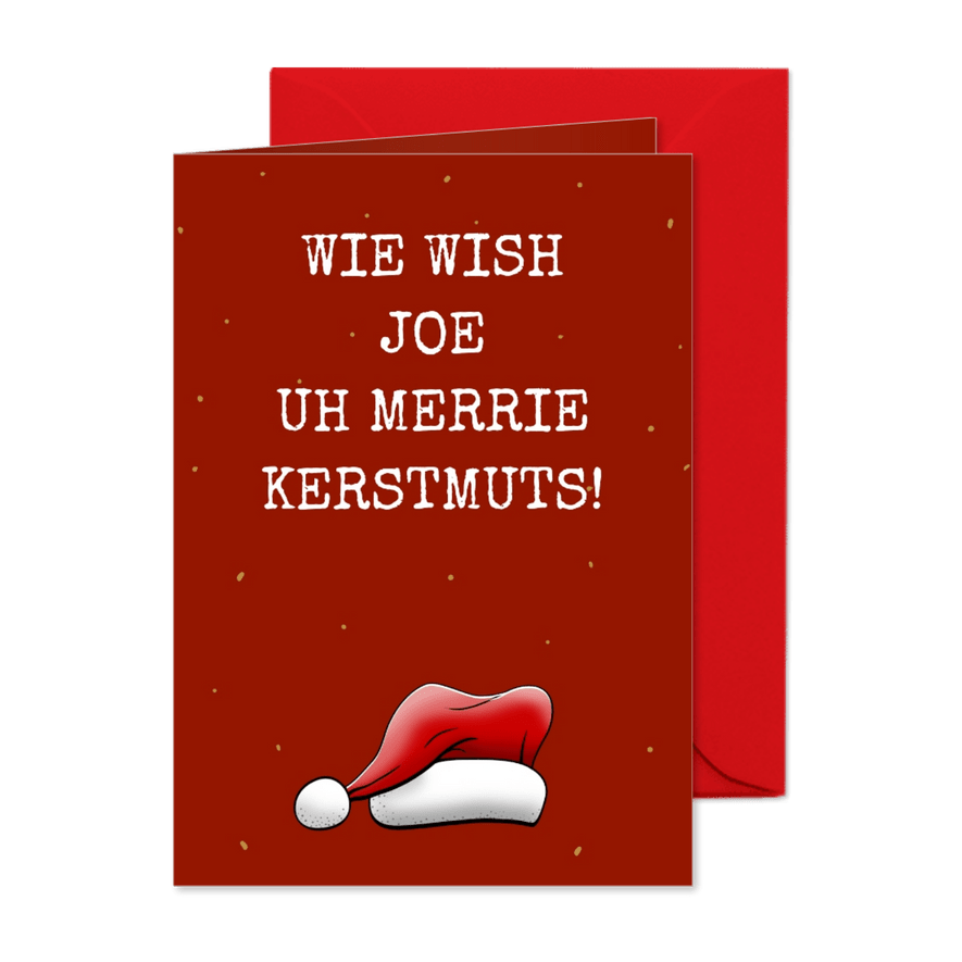 Grappige kerstkaart met kerstmuts en rendier - Kaartimpressie